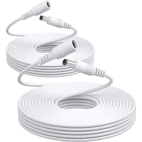 Lot de 2 Cble d'extension d'alimentation, 10 m 5,5 mm x 2,1 mm, Compatible avec l'adaptateur Secteur Universel 12 V CC pour camras IP de scurit, lumires LED et Plus Encore (Blanc)