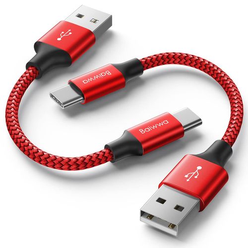 Lot de 2 Cable USB C Court, 30cm Cble USB A vers USB C Charge Rapide 3A Cordon Compatible avec Redmi Note 9 10 12, Samsung Galaxy S10 S20 S21 S22 S23, A14 A13 A33 A54 A70 A71 -Rouge