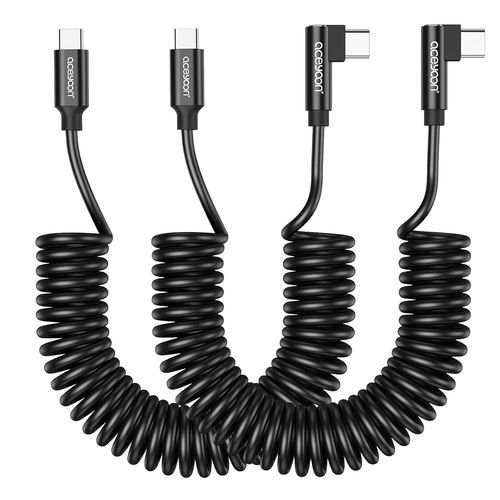 Lot de 2 Cable USB C vers USB C Spirale Court 240W Cable USB C Charge Rapide Support PD 3.0 Cable USB Type C Coud pour iPhone 15 Galaxy S24 23, pour Huawei, Rallong de 0,3m  0,8m(Noir.[F906]