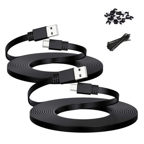 Lot de 2 cbles d'alimentation Micro USB 3M,Cordon Charge Camra Scurit Domicile Plat Chargeur pour Wyze Cam Pan,Yi Cam, Nest Cam,Blink XT XT2 Mini,Furbo Dog, Arlo Q, Zmodo,Netvue,Xbox One.
