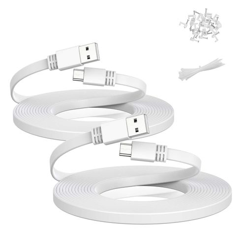 Lot de 2 cbles d'alimentation Micro USB 9M,Cordon Charge Camra Scurit Domicile Plat Chargeur pour Wyze Cam Pan,Yi Cam, Nest Cam,Blink XT XT2 Mini,Furbo Dog, Arlo Q, Zmodo,Netvue