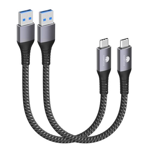 Lot De 2 Cbles Usb C Courts 15cm 10 Gbps Usb 3.1 Gen2 Type C Android Auto Qc3.0 3,1a Usb A Vers C Chargeur Rapide Pour Samsung Note20 Galaxy S23/S22/S21 Z Flip 5 Tab S9 Pixel 8 Pro Gris