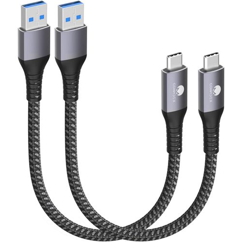 Lot de 2 cbles USB C courts 15cm 10 Gbps USB 3.1 Gen2 Type C Android Auto QC3.0 3,1A USB A vers C Chargeur rapide pour Samsung Note20 Galaxy S23/S22/S21 Z Flip 5 Tab S9 Pixel 8 Pro Gris