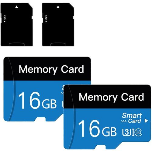 Lot De 2 Cartes Micro Sd 16 Go Avec Adaptateur, Carte Mmoire Tf Cat 10, Mini Carte Mmoire Pour Appareil Photo/Smartphone/Tablette/Drone (Bleu 16 Go * 2)[Lot6240138]