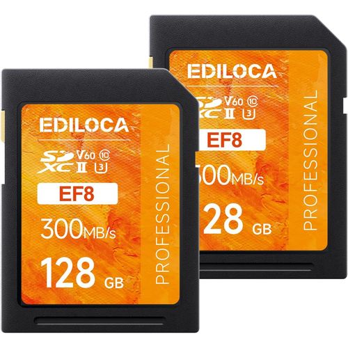Lot De 2 Cartes Sd Uhs Ii Sdxc 128 Go, Cartes Mmoire Sd Professionnelles Jusqu' 300 Mo/S En Lecture Et 100 Mo/S En criture, V60, U3, Classe 10 Vido 4K/6K, Reflex Numriq[LOT6240594]
