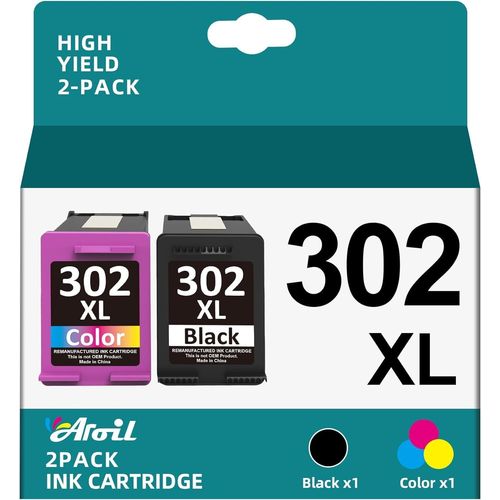 Lot De 2 Cartouches D'encre 302xl Reconditionnes Pour Hp 302 Xl Compatibles Avec Hp Envy 4525 4520 Pour Officejet 3831 5230 3830 Pour Deskjet 3630 3636 (Noir, Couleur)[Tou710595]