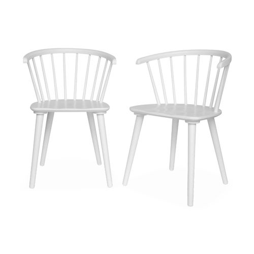 Lot De 2 Chaises Blanches  Barreaux En Bois Et Contreplaqu. Paula. L 51 X P 53 X H 75cm