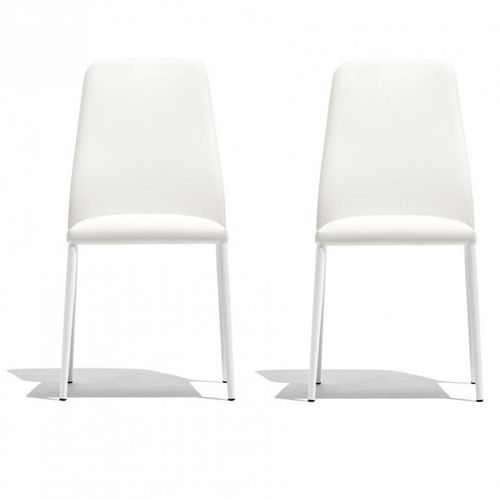 Lot De 2 Chaises Club Structure Mtal Assise Rembourr Aspect Cuir Blanc