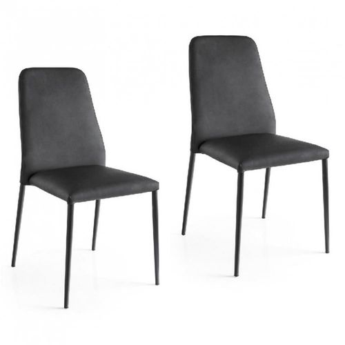 Lot De 2 Chaises Club Structure Mtal Assise Rembourr Aspect Cuir Noir