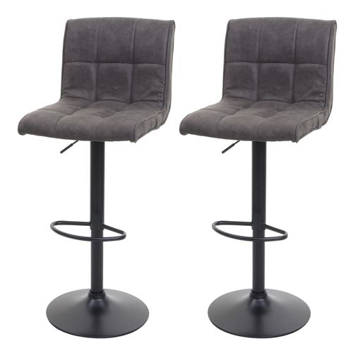 Lot De 2 Chaises De Bar Tabourets De Comptoir Hauteur Rglable En Tissu Effet Daim Gris Fonc 04_0000121