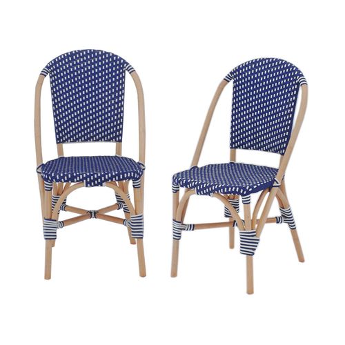 Lot De 2 Chaises Empilables Bistrot En Rotin Et Polyrotin Bleu Et Blanc L 48 X P 58 X H 90cm