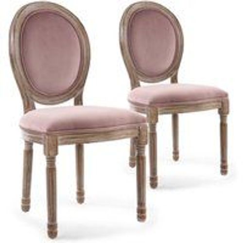 Lot De 2 Chaises Mdaillon Bois Patin & Velours Rose Vinci