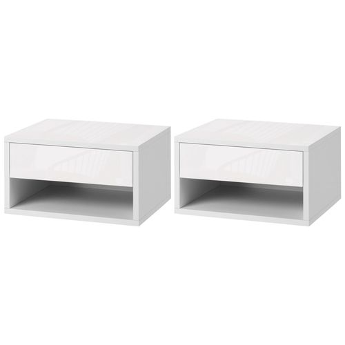 Lot De 2 Chevets Tables De Nuit Murales - Tiroir Coulissant, Niche, Plateau - Dim. 37l X 32l X 21h Cm - Panneaux Blanc