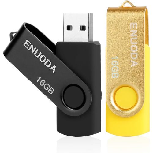 Lot de 2 Cl USB 16 Go Cle USB 2.0 Flash Drive Stockage Rotation Disque Mmoire Stick avec Lumire LED (Noir Jaune)