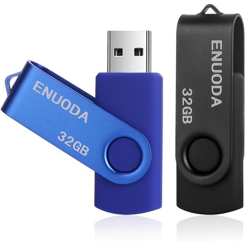 Lot de 2 Cl USB 32 Go Cle USB 2.0 Flash Drive Stockage Rotation Disque Mmoire Stick avec Lumire LED (Noir Bleu)