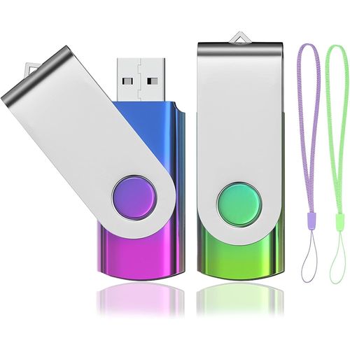 Lot de 2 Cl USB 32 Go, Dgrad de Couleur Cle USB 2.0 Rotation Disque Clef USB 32Go avec 2 Cordes(Noir Dor,2pcs*32GB)
