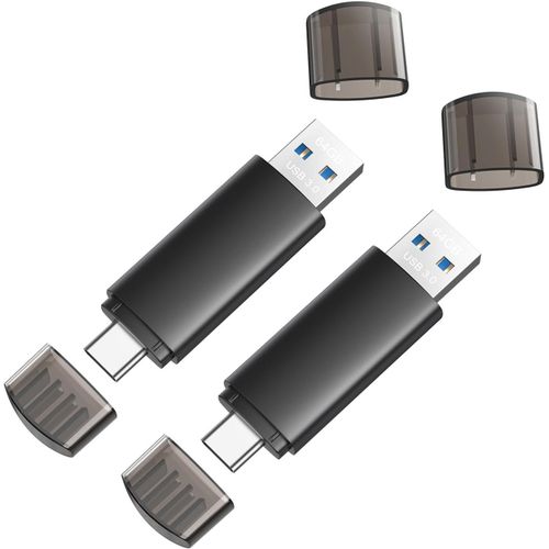 Lot de 2 cls USB 64 Go 3.0 USB 64 Go 3.0 OTG 2 en 1 Cl USBC Stick 3.0 Memory Stick 64 G Type C pour PC Portable Android Window Noir