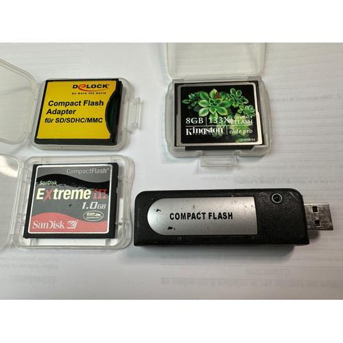 Lot de 2 CompactFlash : SanDick Extreme 3 (1go) et Kinsgston Elite pro (8go) + Adaptateur SD pour compact flash et lecteur usb
