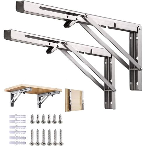 Lot De 2 Consoles Pliantes Professionnelles En Acier Inoxydable-400mm-En Acier Inoxydable-Peu Encombrantes-Support De Table Flottant Mural-Supports Triangulaires-Pour Bancs Et Bancs