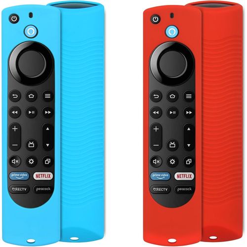 Lot De 2 Coques En Silicone Compatibles Avec Fire Tv Stick 4k Max/Insignia/Pioneer/Fire Tv 4/Omni (Qled) Series Alexa Voice Remote Amliore Avec Cordon (Rouge Et Bleu)