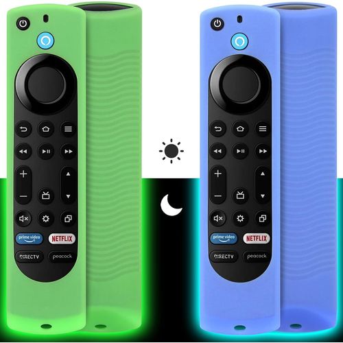 Lot De 2 Coques En Silicone Compatibles Avec Firestick 4k Max/Insignia/Pioneer/Fire Tv 4-Series/Omni Alexa Voice Remote Amliore Avec Cordon (Vert Et Bleu)