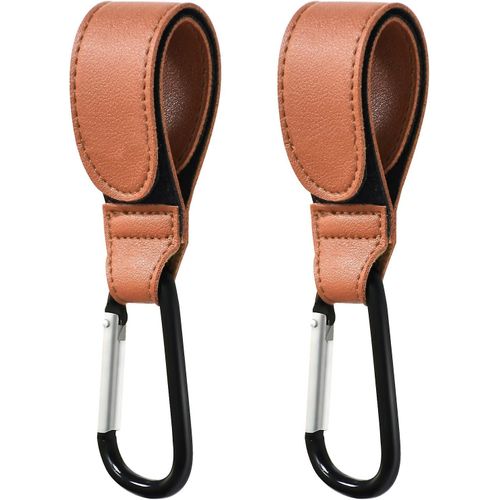 Lot De 2 Crochets Pour Poussette, Mousqueton En Cuir, Support Pour Sac De Poussette, Organisateur Pour Courses, Sacs  Langer Et  Couches (Marron), 20 X 3,2 Cm