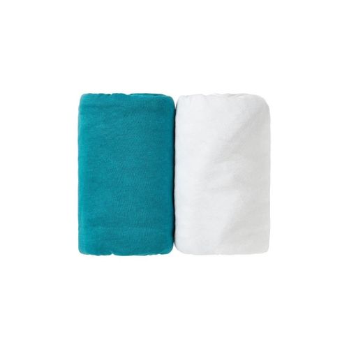 Lot De 2 Draps Housse Bleu Tropical / Blanc 70 X 140 Cm - Babycalin