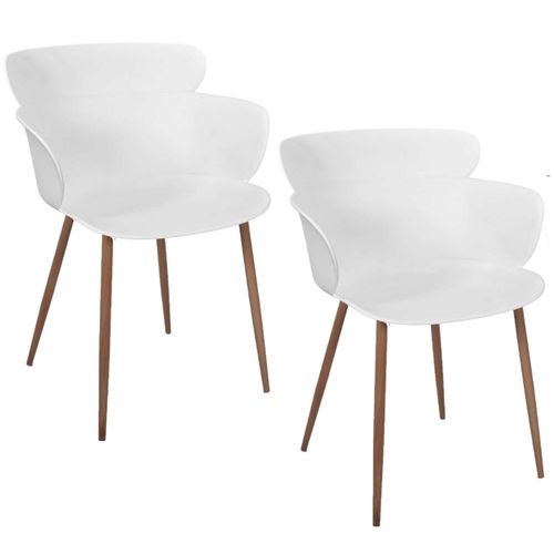 Lot De 2 Fauteuils Coque Lorens En Polypropylne Et Mtal - Blanc Et Marron