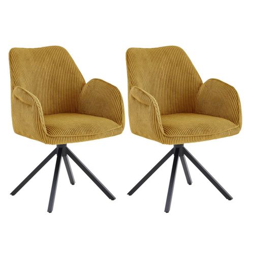 Lot De 2 Fauteuils De Table Pivotants Tissu Velours Ctel Jaune