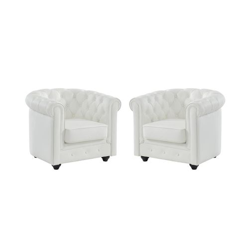 Lot De 2 Fauteuils En Cuir De Buffle Chesterfield - Blanc