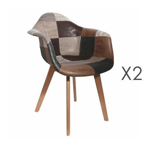 Lot De 2 Fauteuils En Tissu Patchwork Marron