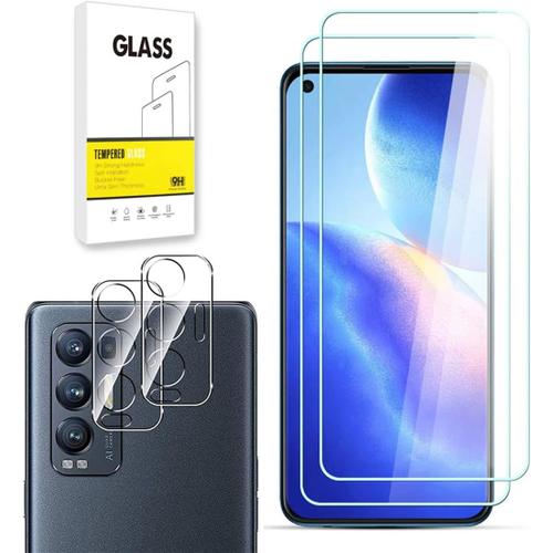 Lot De 2 Films De Protection D'cran Compatibles Avec Oppo Find X3 Neo + Protecteur D'objectif D'appareil Photo 2 Paquets En Verre Tremp 9h Rsistant Aux Rayures, Sans Bulles Transparent]