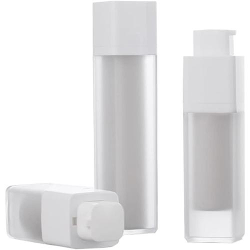 Lot De 2 Flacons  Pompe En Plastique Givr - Rechargeables - Pour Fond De Teint, CrMe, Lotion - Distributeur D'essence Carr - 30 Ml