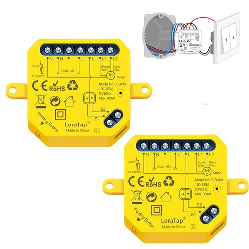 Lot De 2 Interrupteurs Module Volet Roulant Connect Wifi,Commutateur Rideau Stores Sans Fil,Compatible Avec Alexa Google Home Pour Commande Vocale,Intelligent Moteur Mural