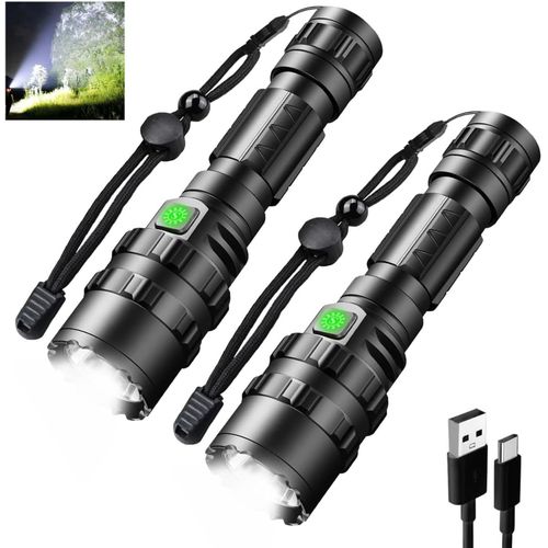 Lot De 2 Lampes De Poche Led Pour Camping Et Intrieur - Rechargeable Par Usb - 3000 Lumens - 5 Modes - Super Lumineux - Usb C Xm-L2 - tanche - Avec Batterie 18650.[G1145]