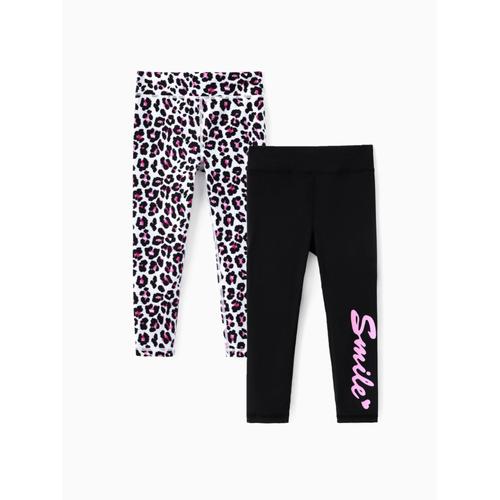 Lot De 2 Leggings  Imprim Uni Et Lopard Pour Tout-Petit,Enfant Fille