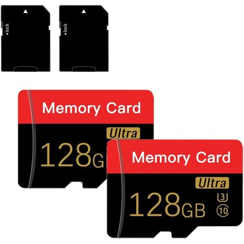 Lot De 2 Micro Carte Mmoire 128 Go Avec Adaptateur, C10/U3/Uhs-I/A1, Carte Transflash, Carte Tf Pour Appareil Photo, Smartphone, Tablette, Drone (Rouge 128go *2)[Lot6240142]