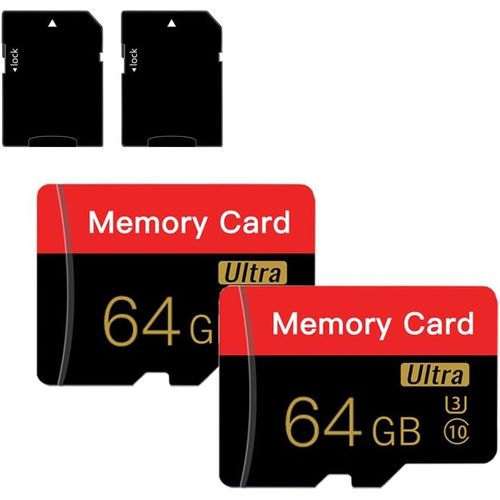 Lot De 2 Micro Carte Mmoire 64 Go Avec Adaptateur,C10/U3/Uhs-I/A1,Carte Transflash,Carte Tf Pour Appareil Photo,Smartphone,Tablette,Drone (Rouge 64go *2)