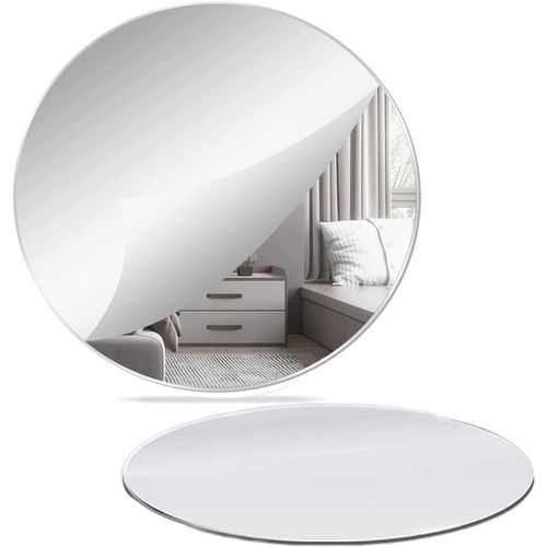 Lot De 2 Miroirs Muraux Ronds Autocollants En Acrylique 30 Cm Amovibles Sans Cadre Pour Salle De Bain, Chambre  Coucher, Dcoration D'intrieur