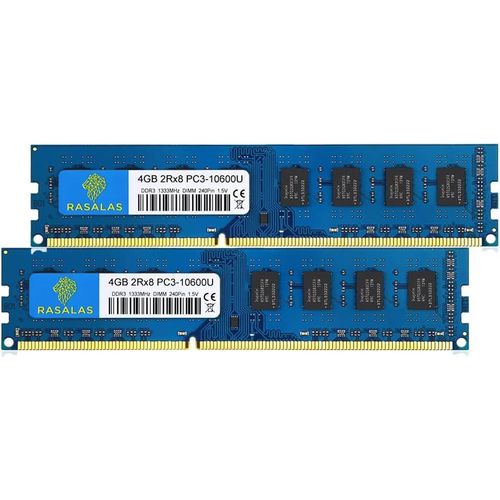 Lot de 2 modules de mmoire RAM PC3-10600U DDR3 10600 1333 MHz PC3-10600 4 Go 2Rx8 240 Broches UDimm CL9 1,5 V