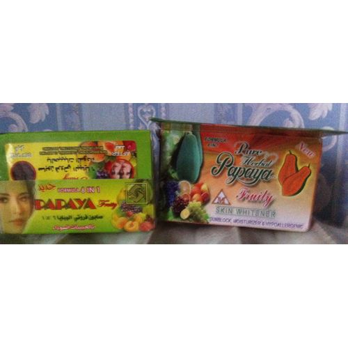 Lot De 2 Pains De Savon  La Papaye. Poids : 140 G X 2. Dates Limites D'utilisation : Fvrier 2019 Et Mars 2020.