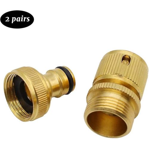Lot De 2 Paires De Raccords De Tuyau D'arrosage En Laiton, Adaptateur De Robinet De 3/4 Po, Connecteur De Tuyau D'arrosage  Expansion Rapide, Connecteur De Tuyau D'arrosage Pour Robinet D'eau