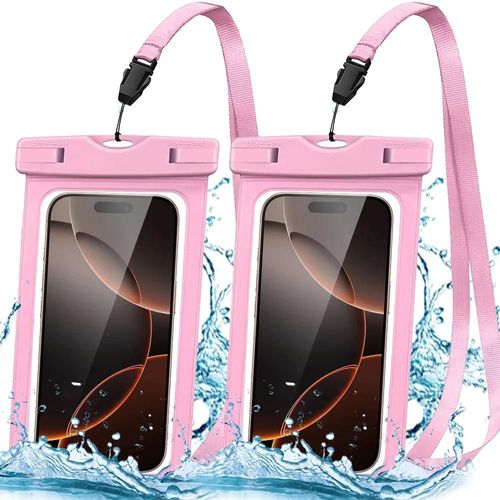 Lot de 2 Pochette tanche pour iPhone 16e/16 Pro Max/15 Pro/15 Pro Max/14 Plus/13 12 11 XR XS SE 8 7 6, IPX8 Tactile Sensible - Rose