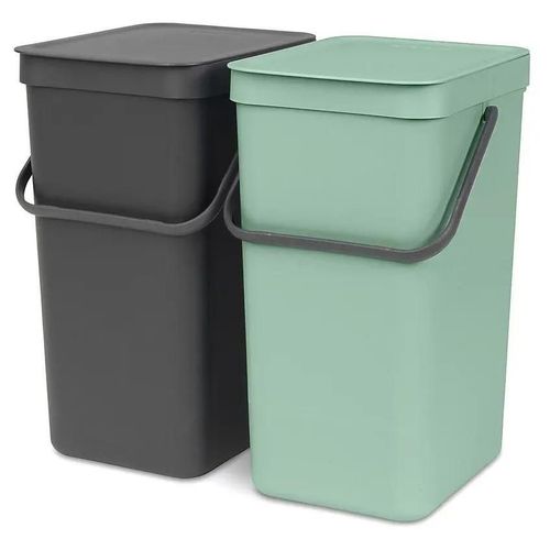 Lot De 2 Poubelles De Tri Brabantia Sort & Go 2 X 16 L Gris Et Vert Clair