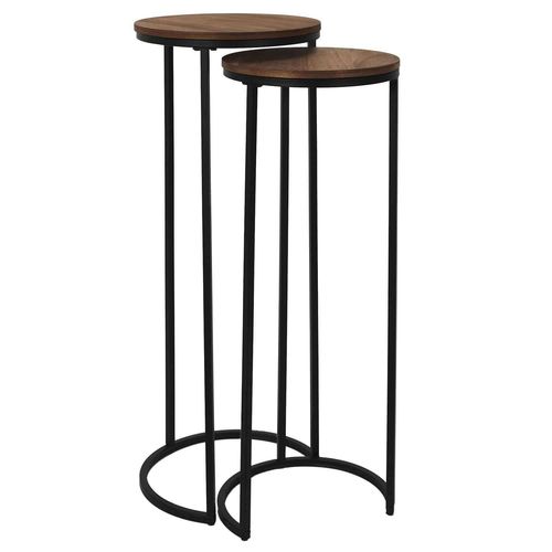 Lot De 2 Selettes Gigognes Effet Acacia Et Mtal Visby - Marron Et Noir