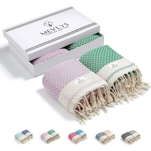 Lot De 2 Serviettes De Plage Xxl,100x180 Cm,100 % Coton,Serviette De Hammam,Serviette De Bain,Serviette De Plage,Serviette De Pique-Nique,Absorbante,Extra Lgre,Violet Clair,Vert [Gra11050]