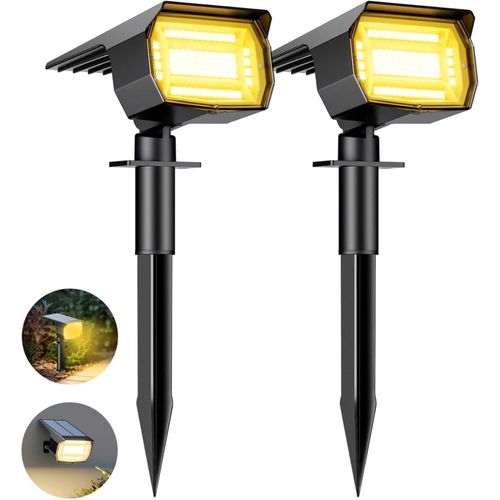 Lot De 2 Spot Solaire Exterieur, 72 Led Lampe Solaire Etanche Ip65, Lumiere Solaire Avec 3 Modes D'clairage, Rglable 120 Projecteur Solaire Extrieur Pour Jardin Alle Chemin Blanc Chaud-Ouragan X
