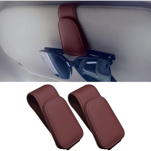 Lot De 2 Supports De Lunettes Pour Pare-Soleil De Voiture - Magntique - En Cuir - Pour Lunettes De Soleil De Voiture - Clip De Carte De Ticket (Bordeaux)[Voi6175336]