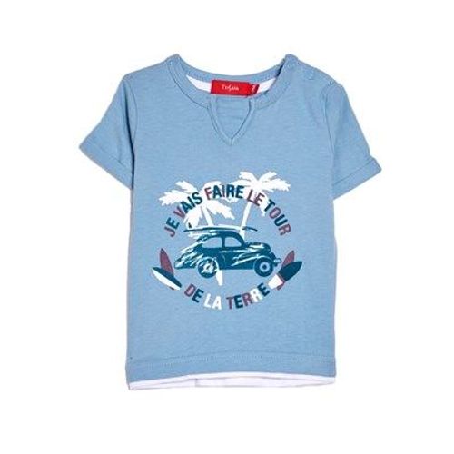 Lot De 2 T-Shirts Manches Courtes - Bleu. Manches Courtes. 12 Mois. Col Rond - Manches Avec Revers Type De Motif : Message Devant : Je Vais Faire Le Tour Du Monde. Composition : 100% Coton