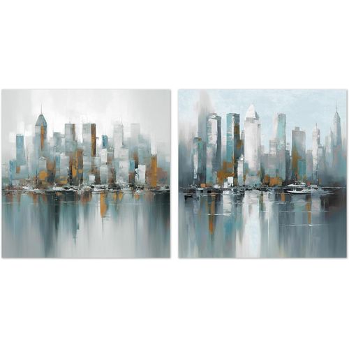 Lot De 2 Tableaux Sur Toile Avec Ca E En Bois Avec Pay Abstrait Avec Une Partie  La Main Dans Des Tons Diffus 80x3x80cm